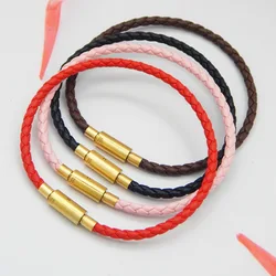 3mm Stainless Steel Tube Clasp Bracelet Men's Braided Rope Leather Bracelet Homme for Diy Jewelry Making Men Woman Girl Gift