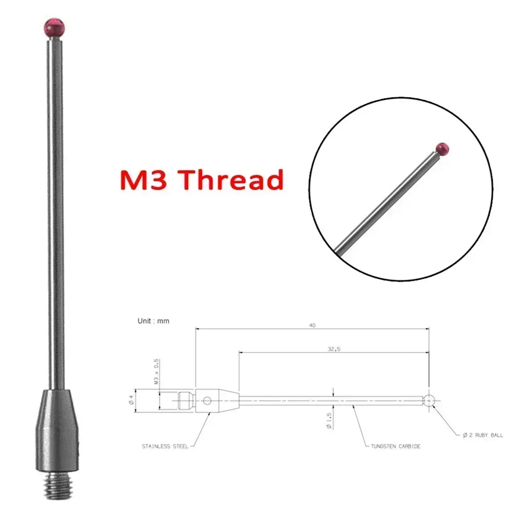 A-5003-0053 CMM Touch Probe Thread Probe Stylus 2mm Ball Tip 40mm Length Accessories For Fine Silicon Carbide Surfaces