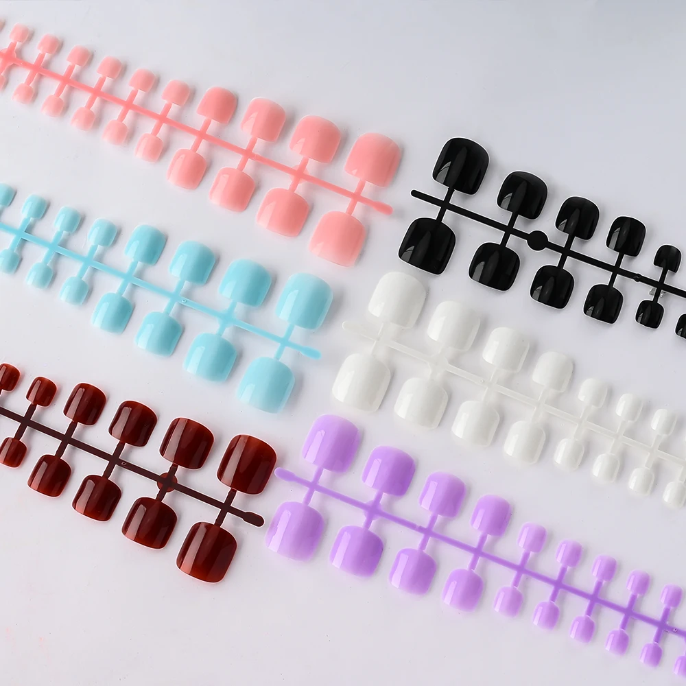 144/100 قطعة أظافر صناعية مربعة قصيرة بلون واحد تغطية كاملة اضغط على أظافر أصابع القدم 12 مقاسًا للنساء أطراف أظافر صناعية للصيف