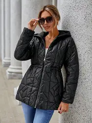 Autumn and winter women's senior sense of design sense of fashion Slim and thin solid color hooded cotton coat jacket