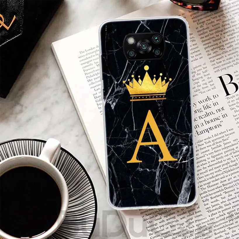 26 Letter Crown Custom A Cover For Xiaomi Poco X6 X5 Pro X4 Gt X3 Nfc F6 Phone Case F5 F4 F3 F2 F1 M5S M4 M3 Print Shell Housing