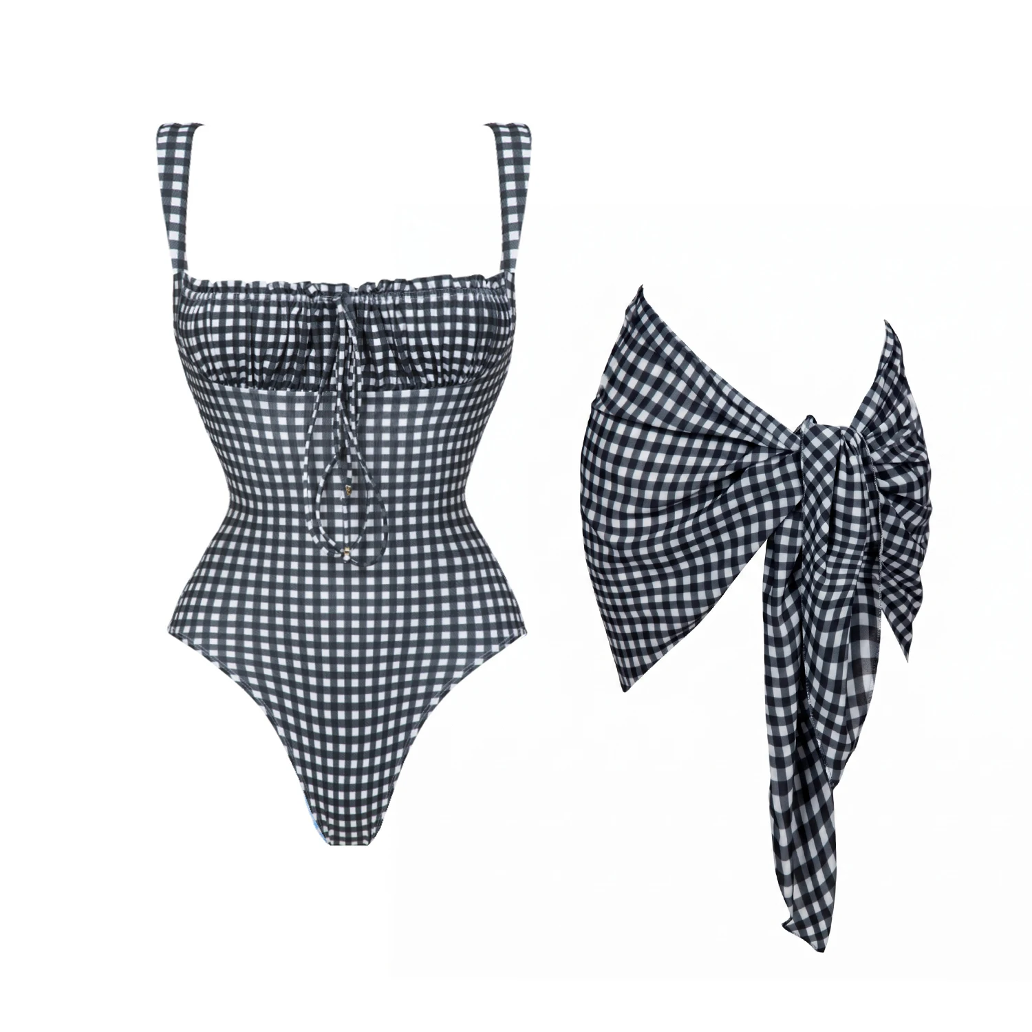 2Pcs Dot One Piece Swimsuit Women Sexy Bikini Bandeau Biquini Push Up Swimwear Female Patchwork Swim Suit Bathingsuit Beachwear