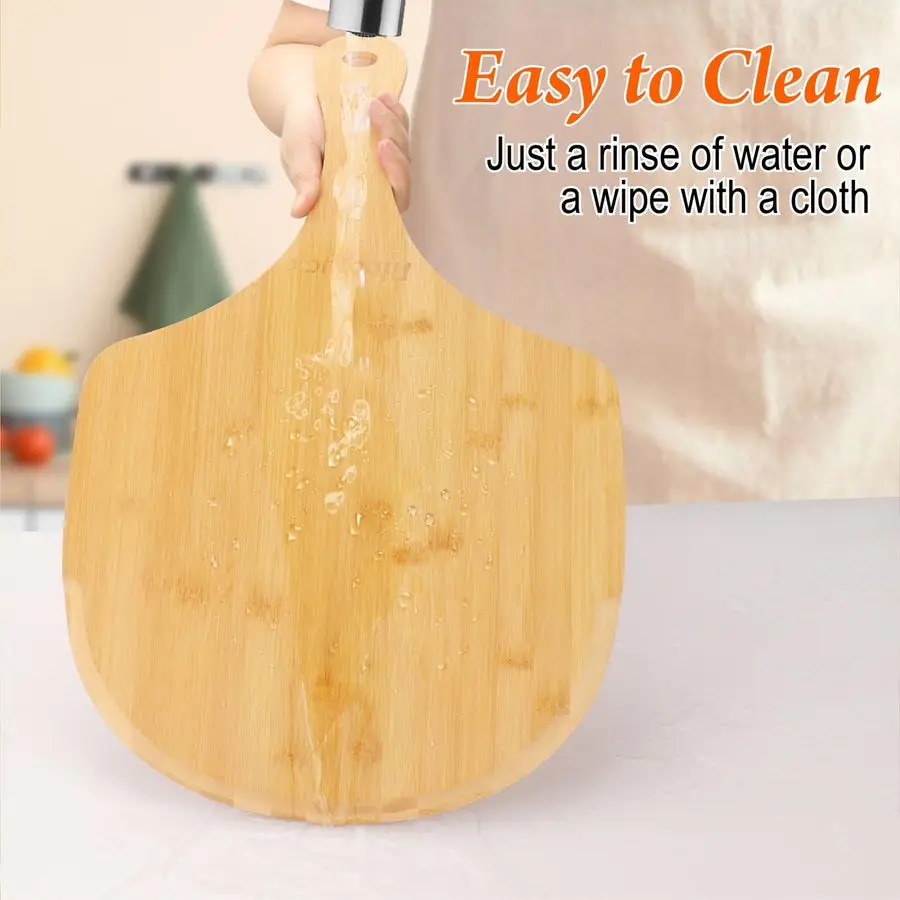 

Pack Natural Bamboo Pizza Peel 14 inch, Wood Pizza Paddle, Cutting Board with Handle for Pizza, Bread, Cheese, Vegetable, Fruits