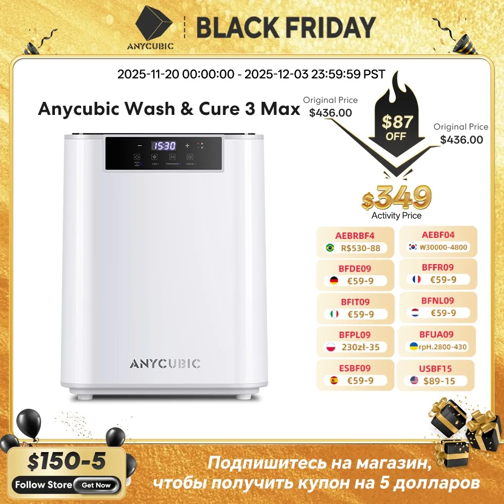 

ANYCUBIC Wash & Cure 3 Max Printed Model Washing and Curing Machine Cleaning Size 434*434*556mm For Large LCD Resin 3D Printer