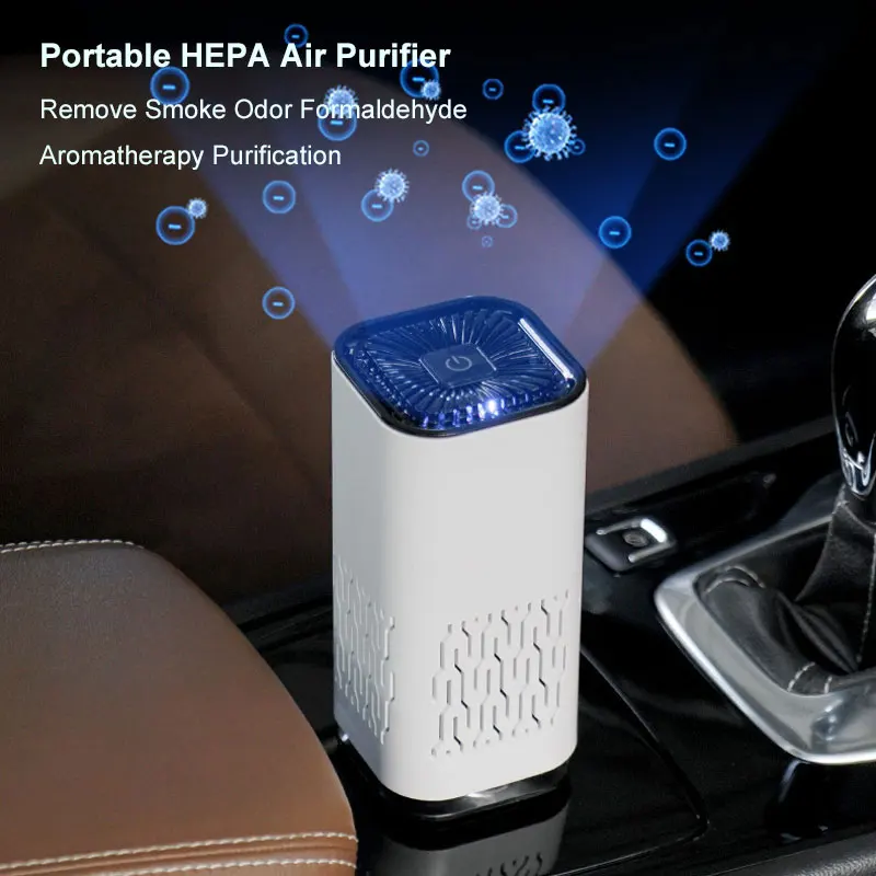 Portable HEPA Air Purifier Remove Smoke Odor Formaldehyde Negative Ion Air Cleaner for Car Bedroom Aromatherapy Purification