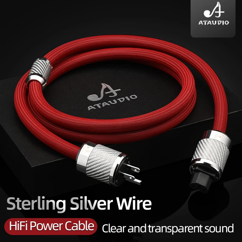 ATAUDIO HiFi 6N Sterling Silver Power Cable High-end Audiophile Power Cord with EU/US /AU Plugs for Power Filter DAC Amplifier