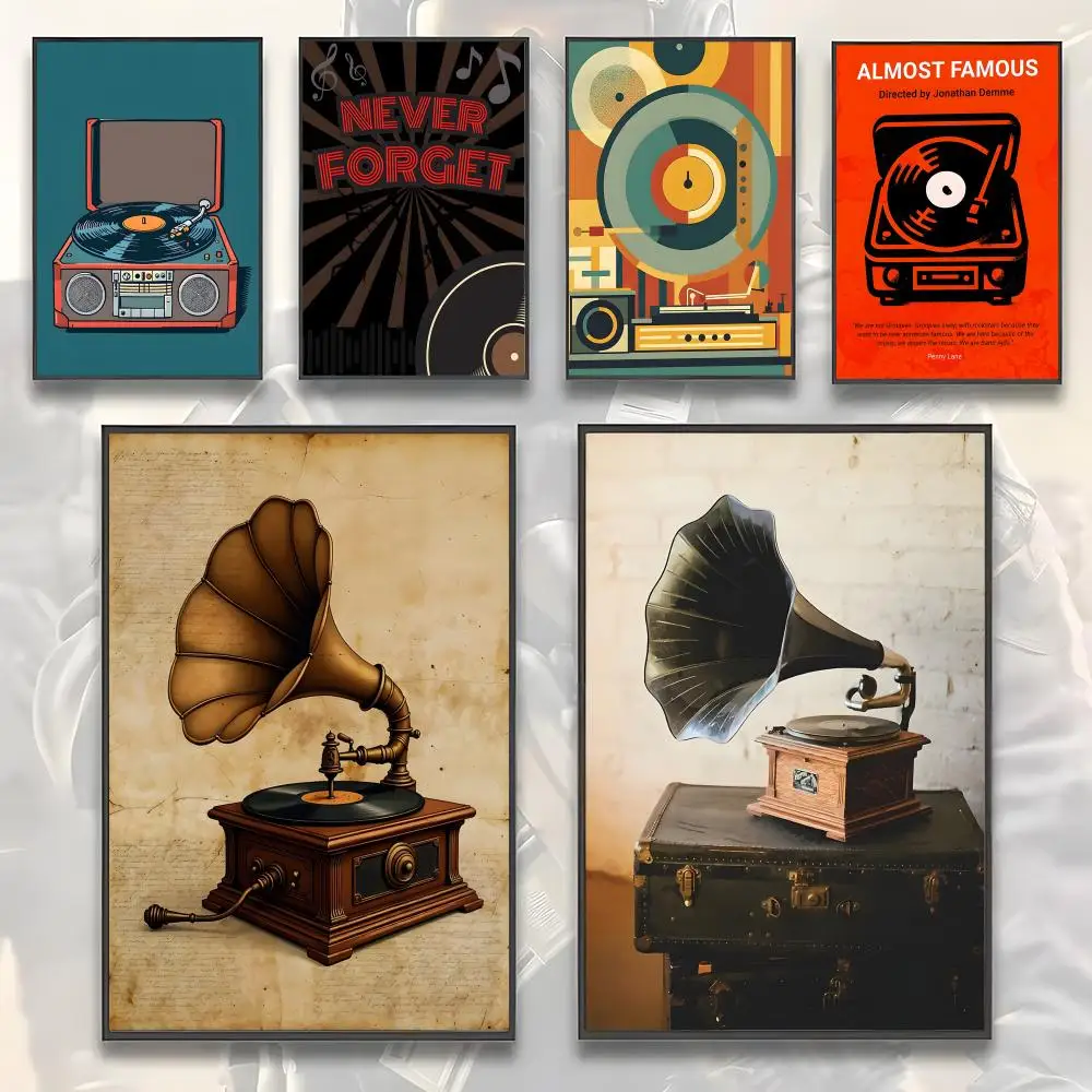 

Fashion Record Player Poster Premium Aesthetic Waterproof for Living Room Bar House Decor Modern Wall Art Sticker Best Gift