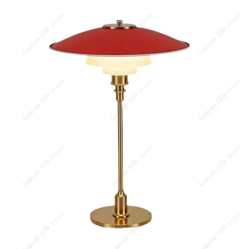 Classic Danish Table Lamp AC Powered Nordic Desk Light with Glass and Metal Lampshade 85-265V E27 Bulb for Room Decor