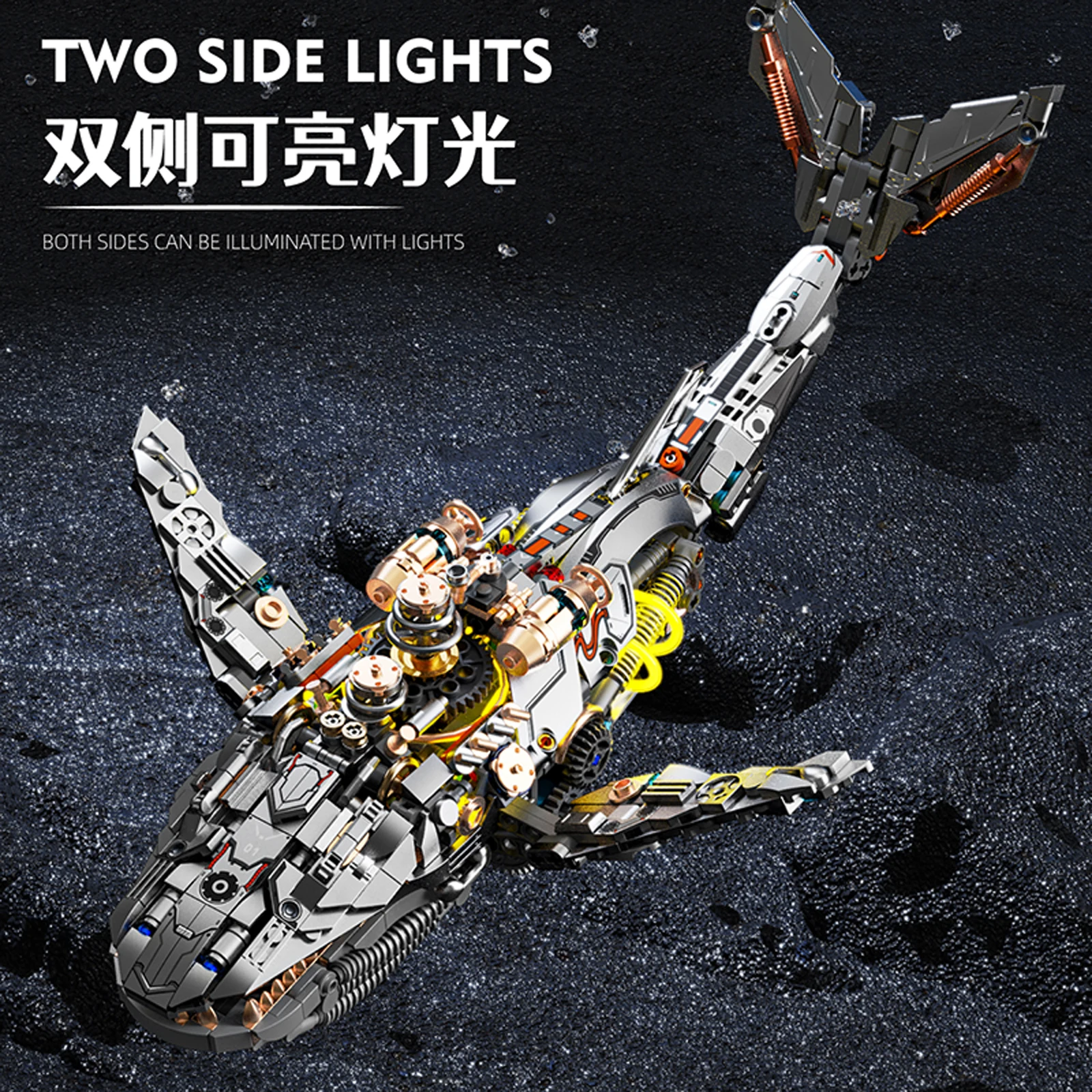 1388 pçs modelo de baleia mecânica blocos de construção com articulações de luz móvel criativo desktop tijolos decoração crianças brinquedos presente 13059