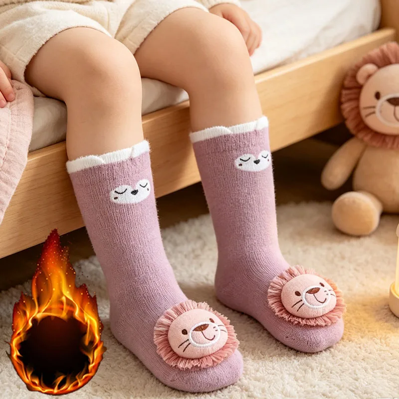 1-5Pairs Kids Socks Slip Resistant Over Knee High Cute Cartoon Cotton Soft for Infant Baby Toddler Autumn Winter Home Daily