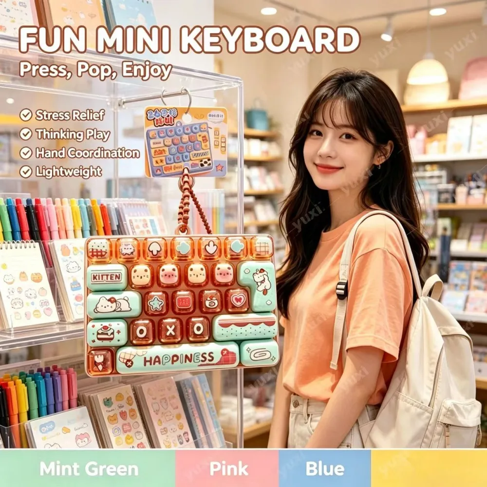 @2026 Cute Cartoon Keycap Clicker Keychain Candy Color 26-Key Keyboard Fidget Toy Decompression Bag Charm Pendant