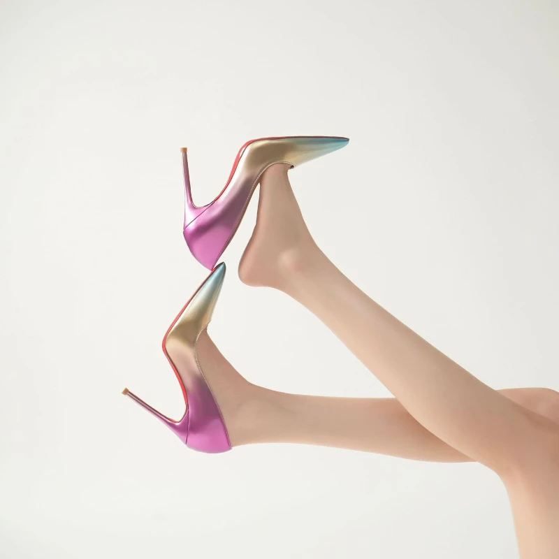 

2025 New Pointed High Heels Laser Purple Shallow Mouth Sexy Single Shoes Thin Heels French Customized Extra Large Size 46