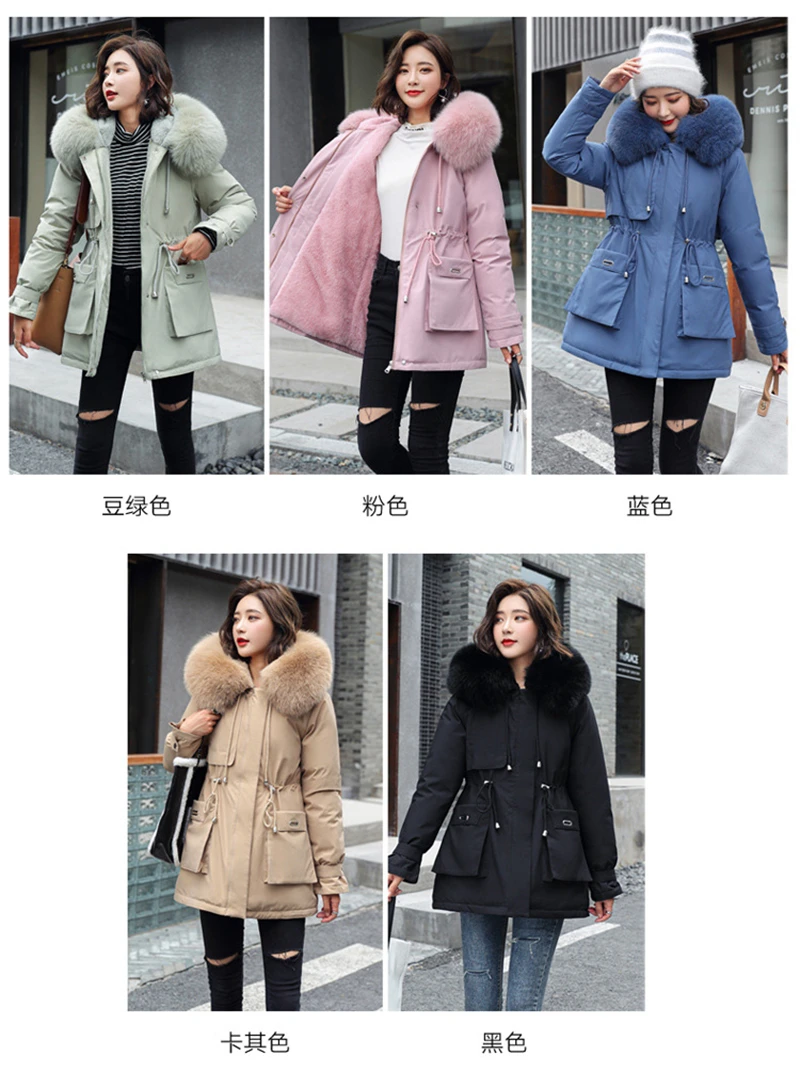 Winter Jacket Coat New Women Parka Clothes Long Coat Wool Liner Hooded Jacket Fur Collar Thick Warm Snow Wear Padded Parka