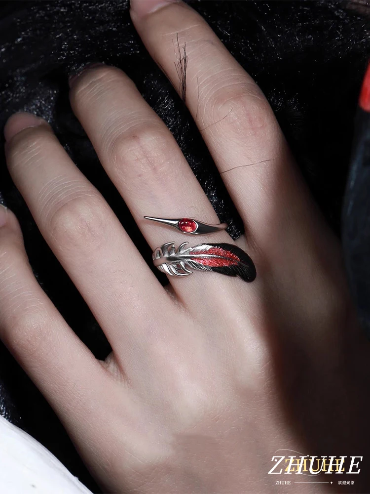 ZHUHE El nuevo estilo gótico del anillo de plumas de grulla es un accesorio de joyería perfecto para mujeres y hombres como regalo de fiesta