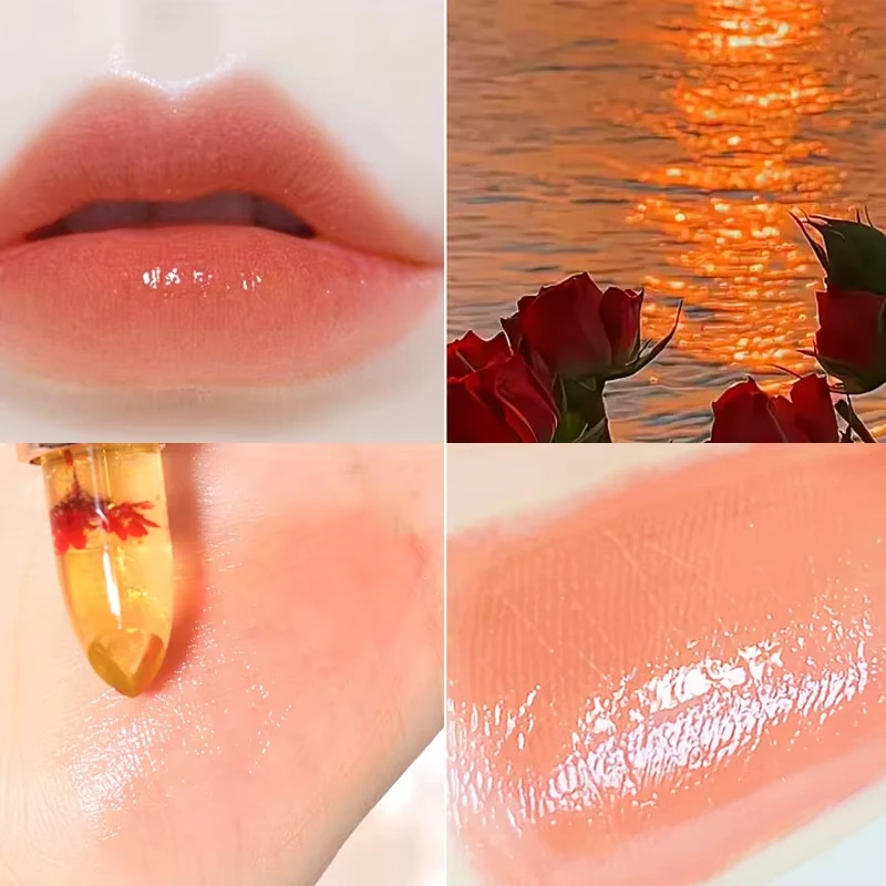 Lápiz labial Jelly que cambia de color, cálido y duradero, hidratante y no es fácil de pegar para la taza de bálsamo labial de flores