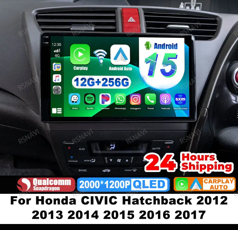 

Car Radio Android 15 For Honda CIVIC Hatchback 2012 2013 2014 2015 2016 2017 4G LTE Stereo BT Qualcomm Autoradio GPS 2DIN DSP