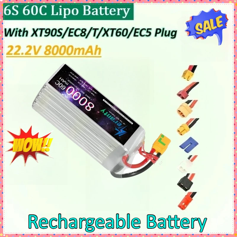 

22.2V 8000mAh 6S 60C Lipo Battery for Drone RC FPV Helicopter Quadcopter Racing Parts Rechargeable with T XT60 XT90S EC8 Plug