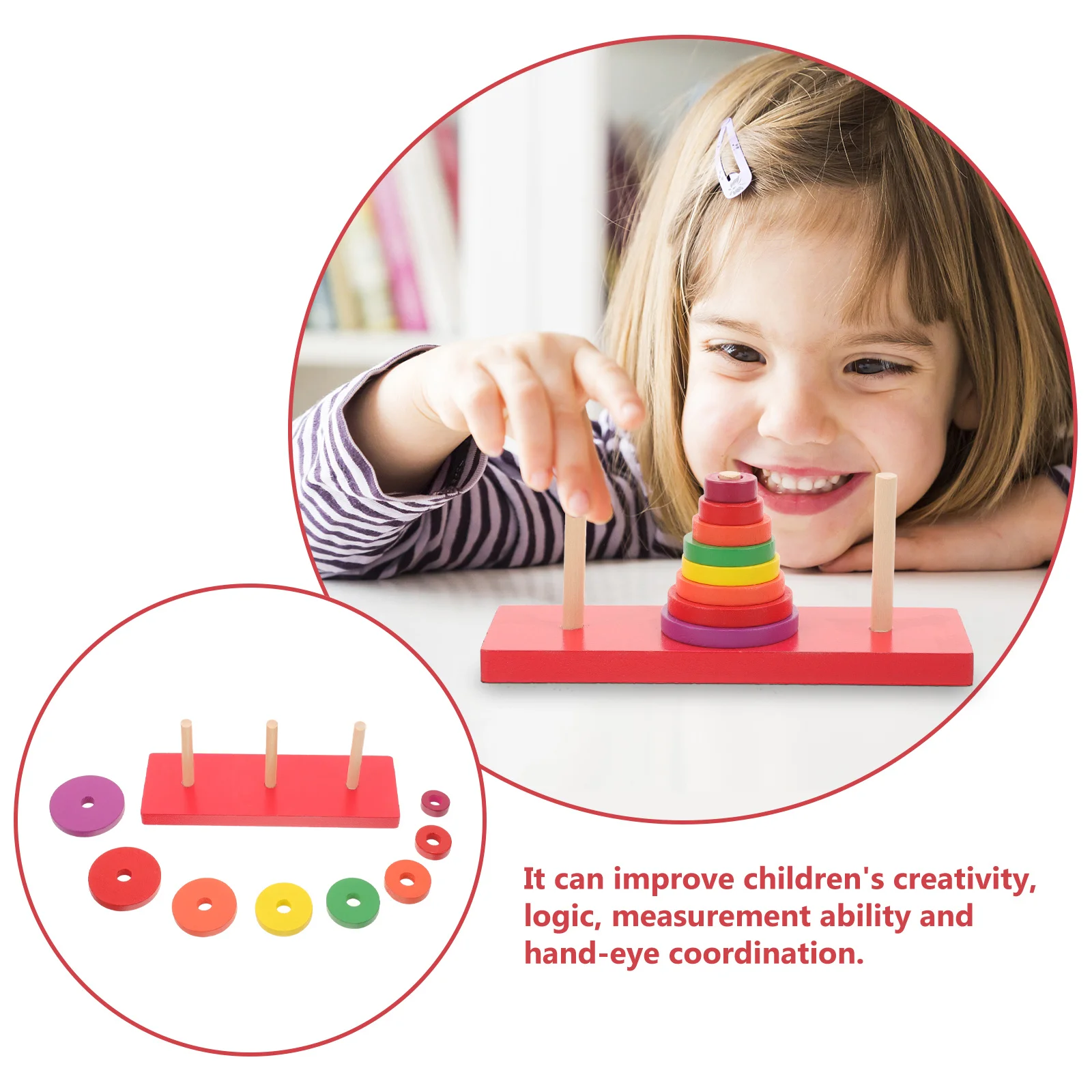 1 Set Wooden Rainbow Stacking Rings Educational Puzzle For Kids Toddlers Developmental Learning Game Blocks Tower Ring Tower