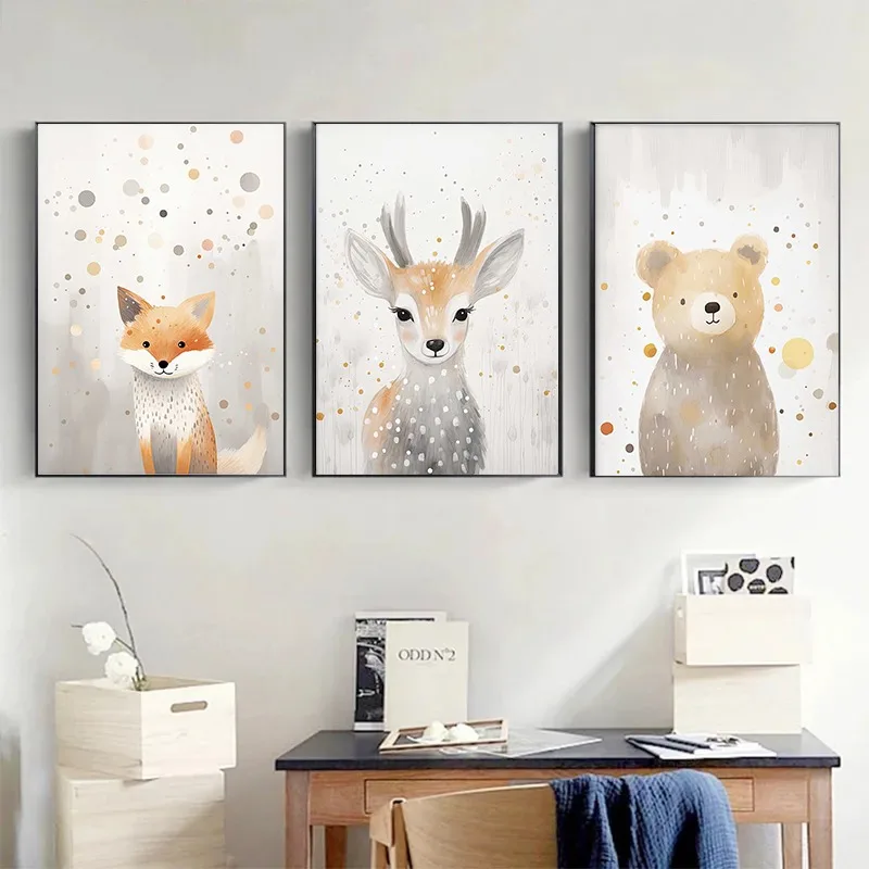 Waldtiere Abenteuer Bär Fuchs Reh Polka Dots Wall Art Pictures For kids room  For living room Home Decor