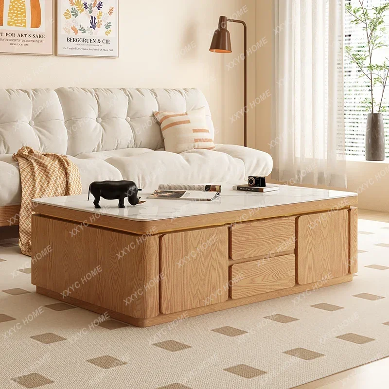

XZQSolid wood rock slab coffee table small apartment living room home Nordic modern balcony new Chinese tea table