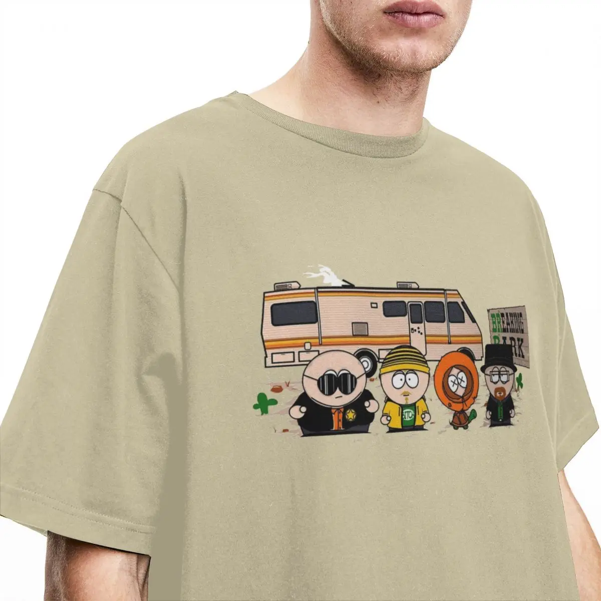 Przerywany Park Southpark kreskówka T-Shirt dla mężczyzn z czystej bawełny fajne koszulki wycięcie pod szyją Kenny Cartman koszulki z krótkim