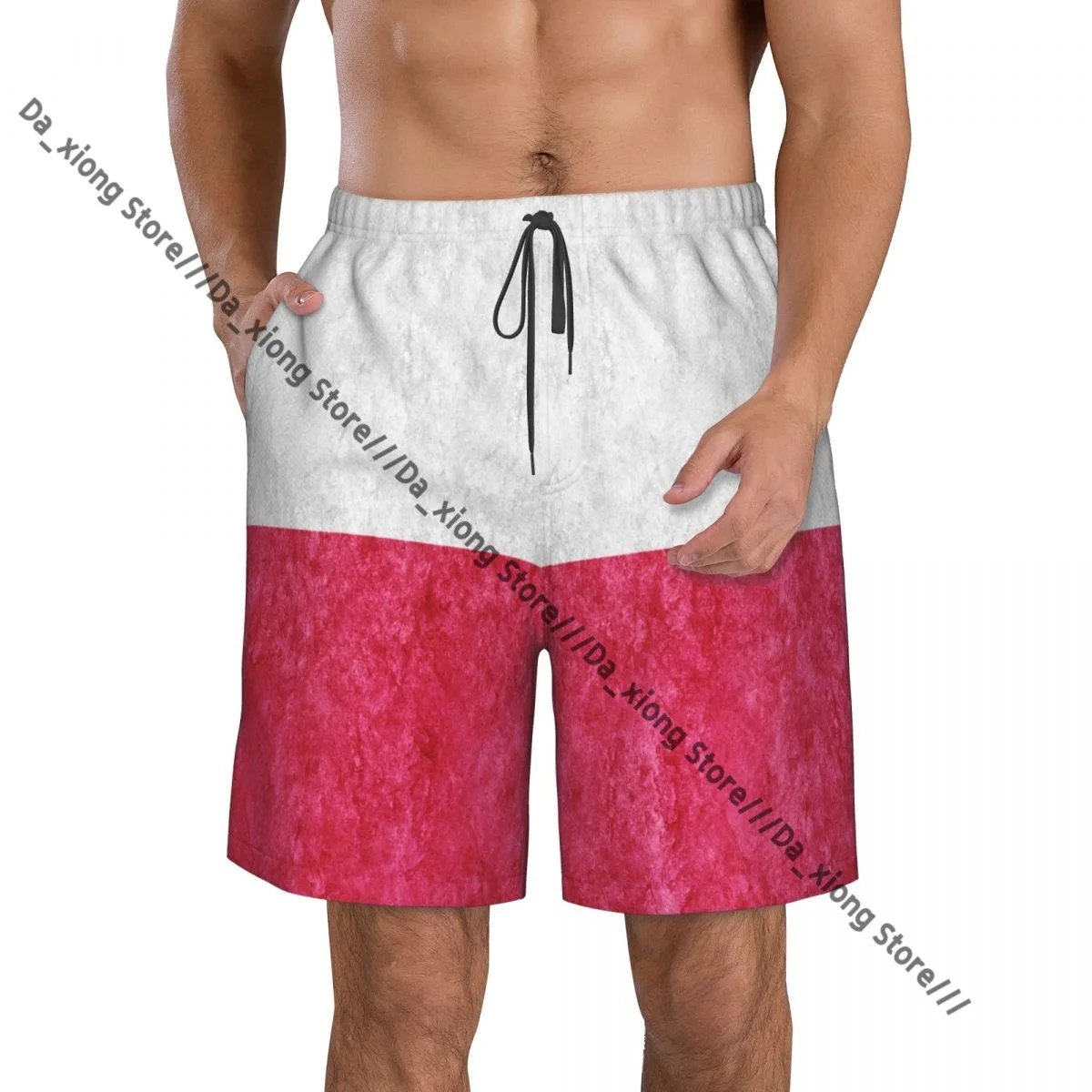 Men Beach Short Quick-drying Swimming Trunk Poland Metallic Flag Grunge Swimwear Swimsuit Bathing Shorts