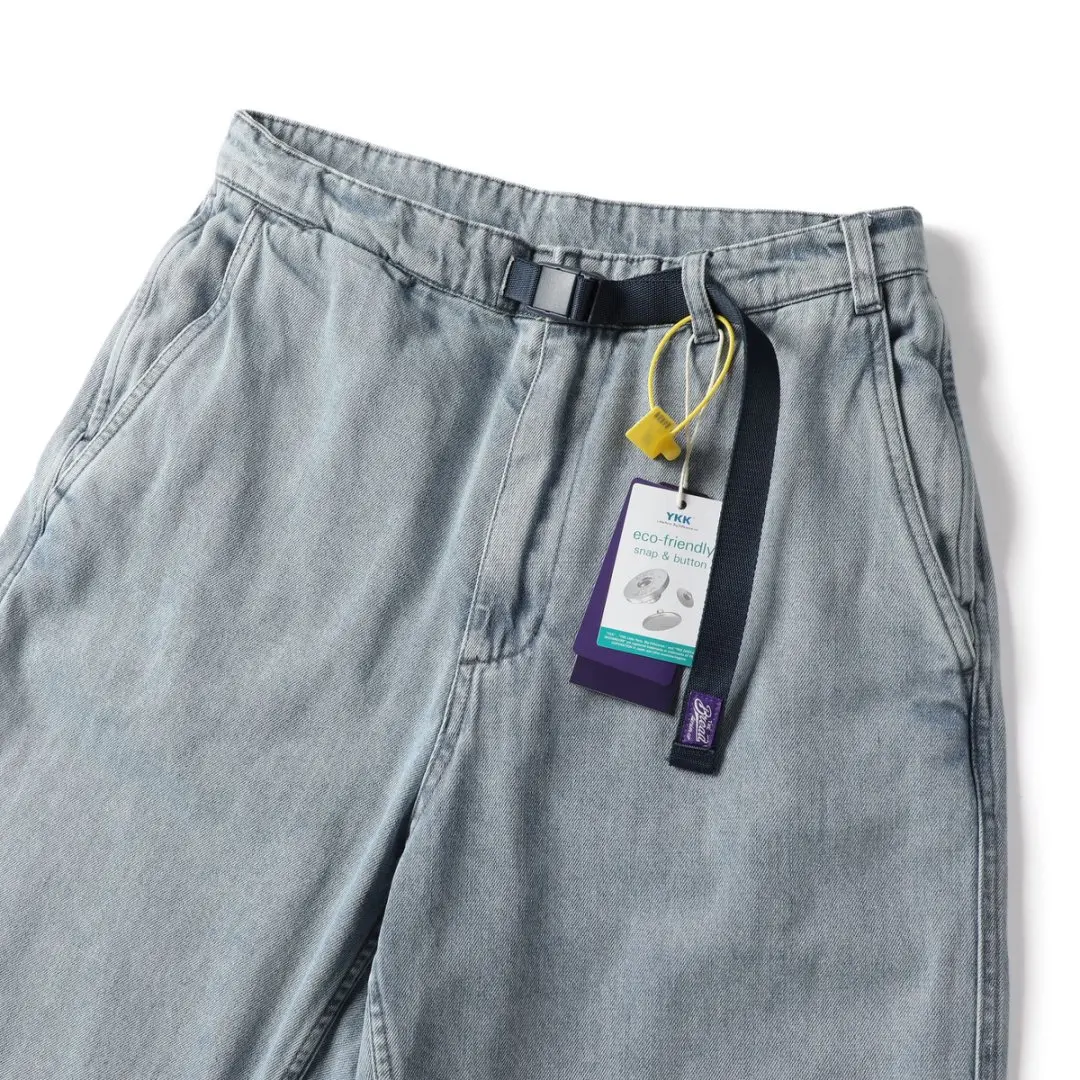 جينز ياباني عتيق ملابس الشارع الشهير للرجال 100% قطن مريح مدبب وواسع الساق ريترو صالح سروال أزرق فاتح مدينة الأولاد الخريف #4