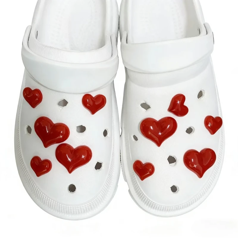 10pcs Red 3D Heart Shaped Shoe Clips DIY Detachable for Garden Sandals Festive Party Festival Decorations