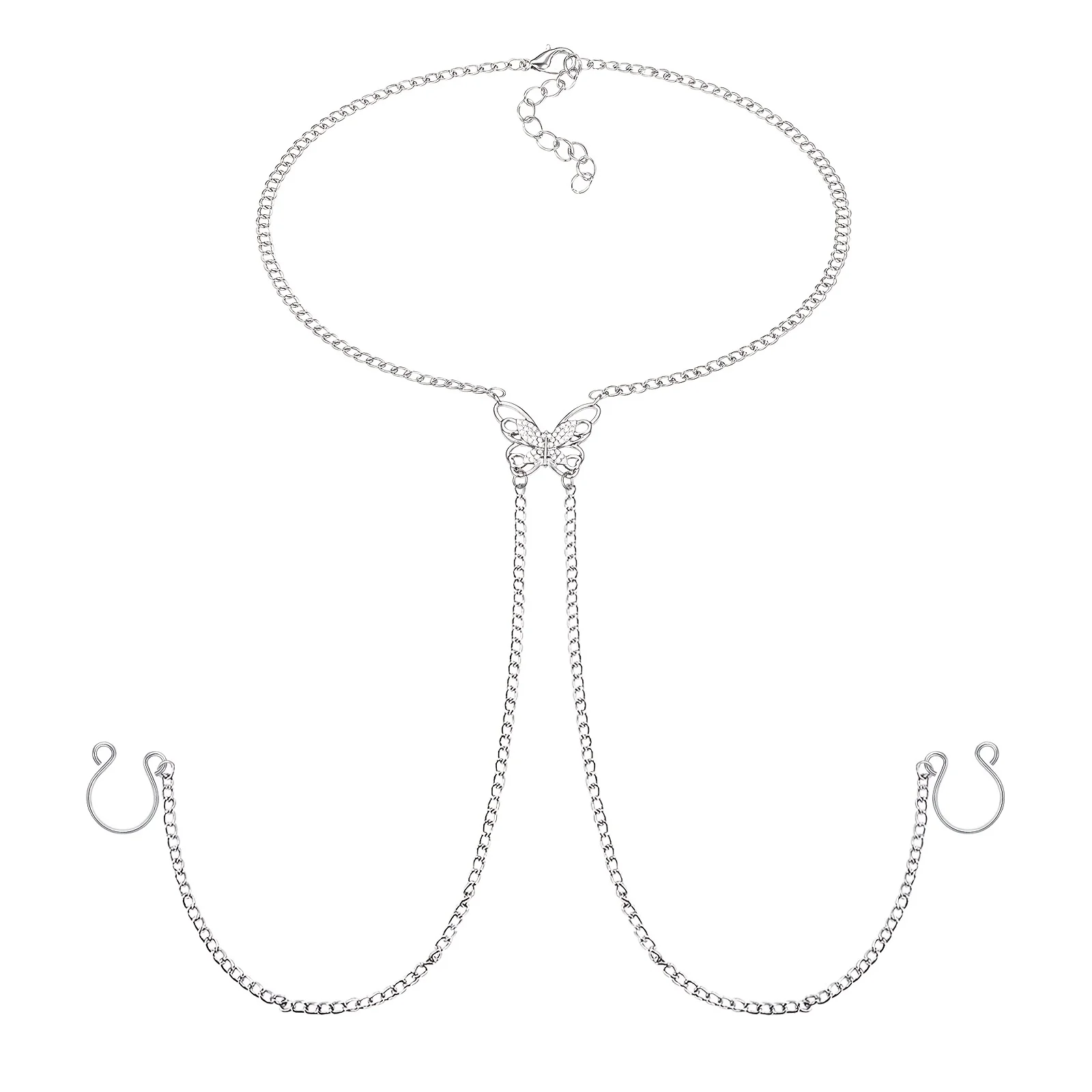 Stainless Steel Butterfly Nipple Rings With Chain, Piercing Jewelry 1/2pcs