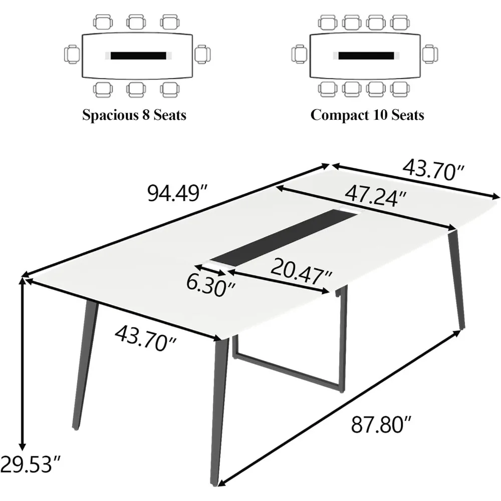 8FT Conference Table Meeting Seminar Table with Grommet, Large Boat Shaped Computer Desk, Boardroom Desk Meeting Conference Room