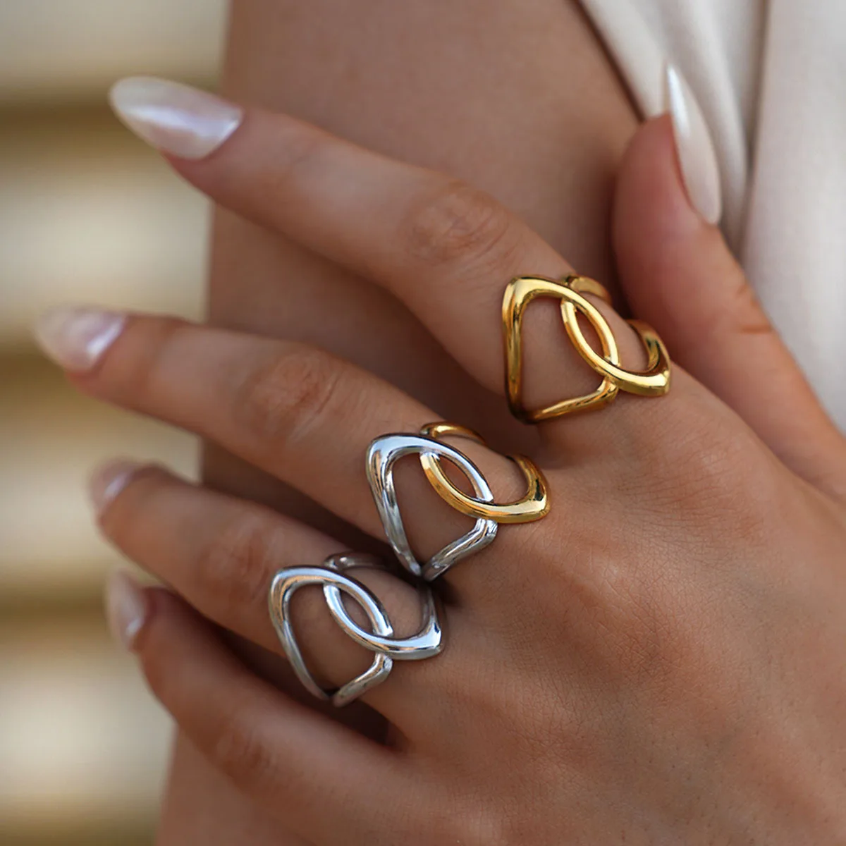 Edelstahl Unregelmäßige Linie Ringe für Frauen Männer Kreative Gold Farbe Verstellbare Öffnung Ringe Weibliche Aussage Schmuck Geschenke