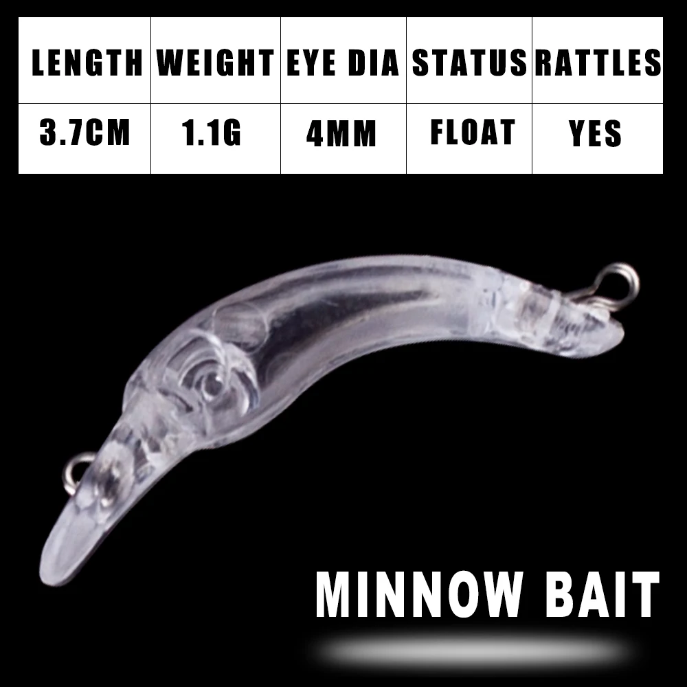 Dr.Holife 35PCS/LOT Mini Unpainted Minnow Blanks Lure 3.7CM 1.1G Minnow Body Rattles Artificial Hard Bait For DIY Fishing Lure