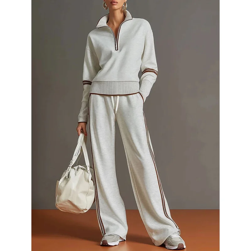 2026Spring new cross-border independent station Amazon European and American solid color contrast long-sleeve sports suit