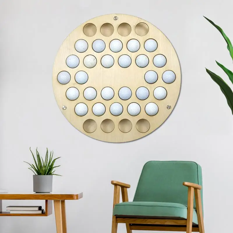 34 Holes Wall Golf Ball Display Rack Wooden Round Golf Ball Shelf Golf Ball Wall Hangings Storage Organizer balls Display Stand