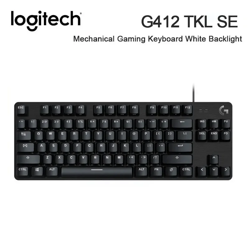 Logitech G412 TKL SE mechanical keyboard with white LED backlight, compatible with Windows and MacOS