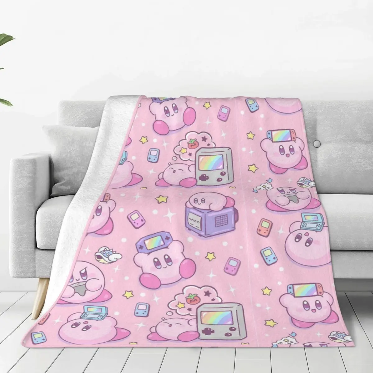 Kirbys Gamer Cobertores Fuzzy Engraçado Cobertor Quente para Cama Sofá Primavera/Outono