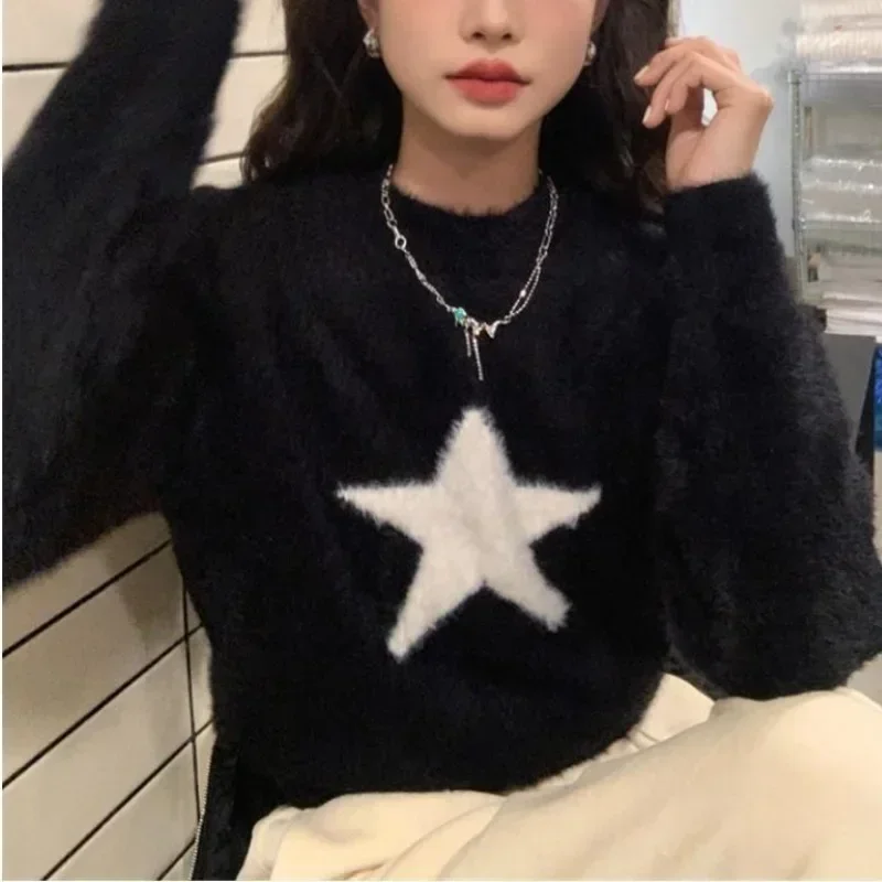 Fashion Pull Cropped Stars Pullovers Women Casual Long Sleeve Tender Harajuku Students Sweaters Femme Ropa Mujer Retro