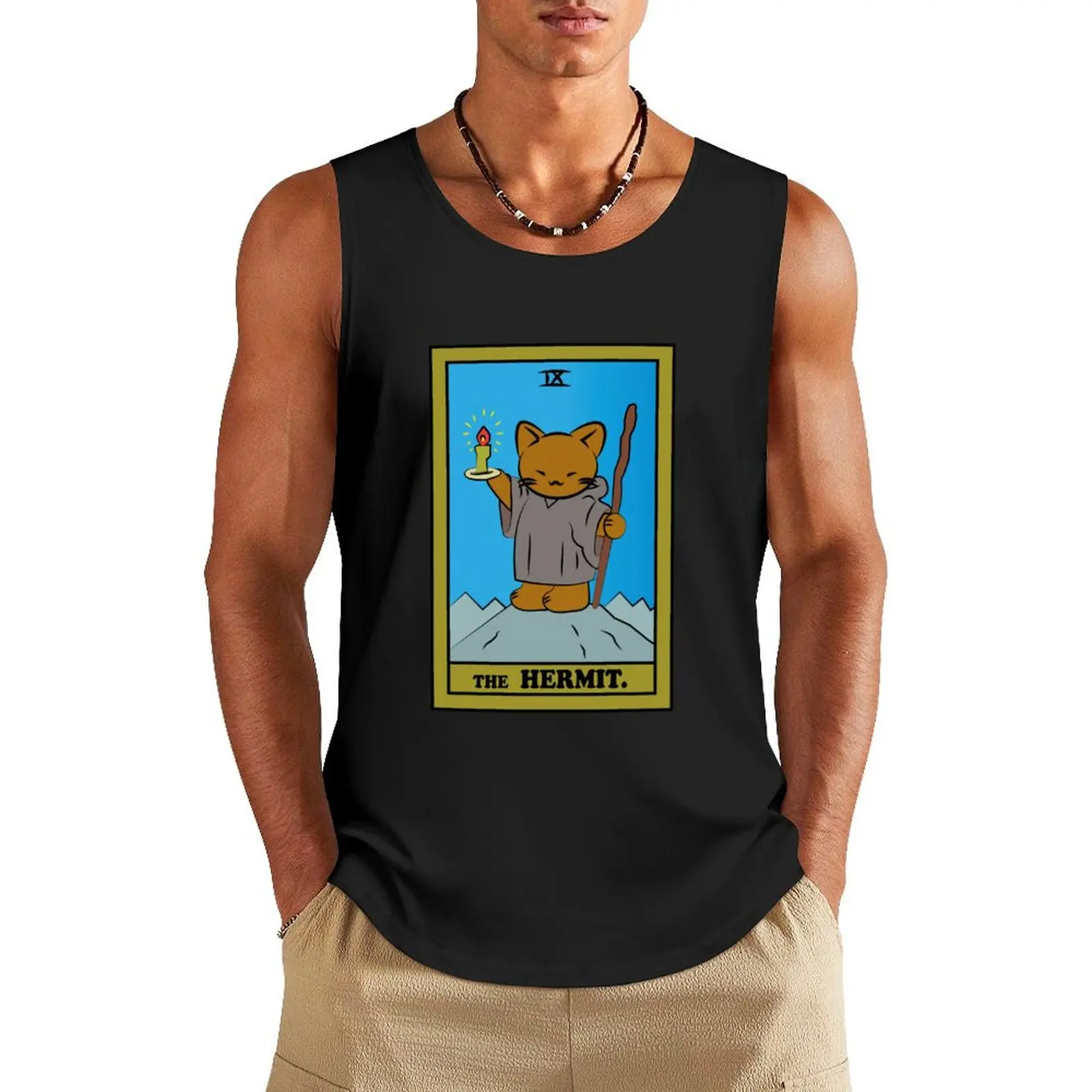 TAROT CARDS THE HERMIT. CAT Tank Top Men's clothing brands t shirt gym Men's gym articles Sports clothing