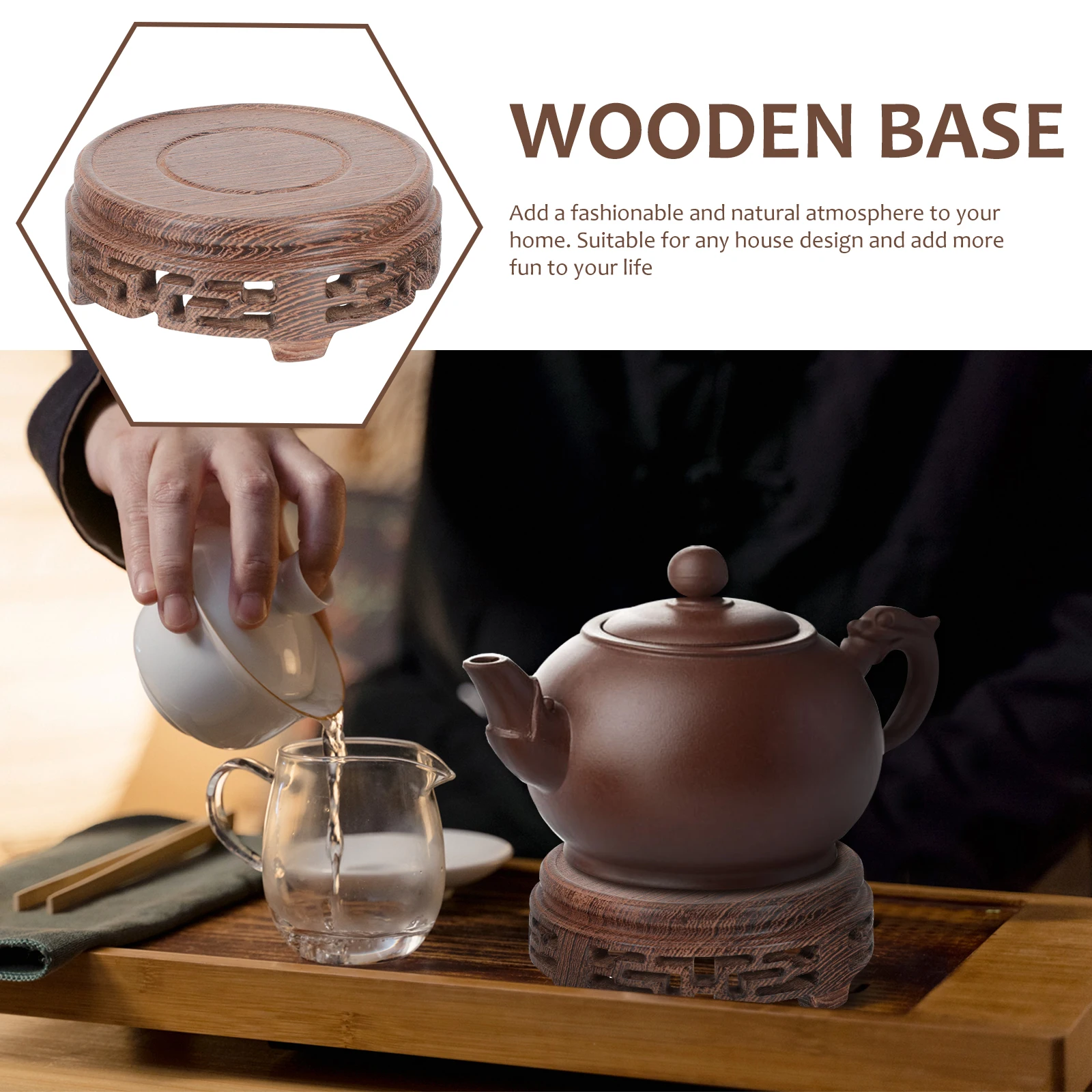 

Wooden Teapot BaseSmooth Surface Easy Clean Vase Stand Round Flowerpot Teaware Display Craftsmanship Long
