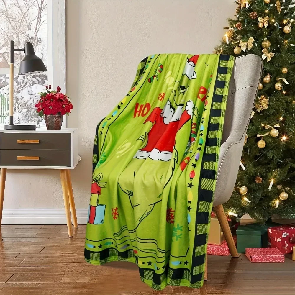 Christmas Grinch Design Blanket Soft Comfortable Throw Blanket Warm Napping Blanket for Home Office Travel Outdoor Camping