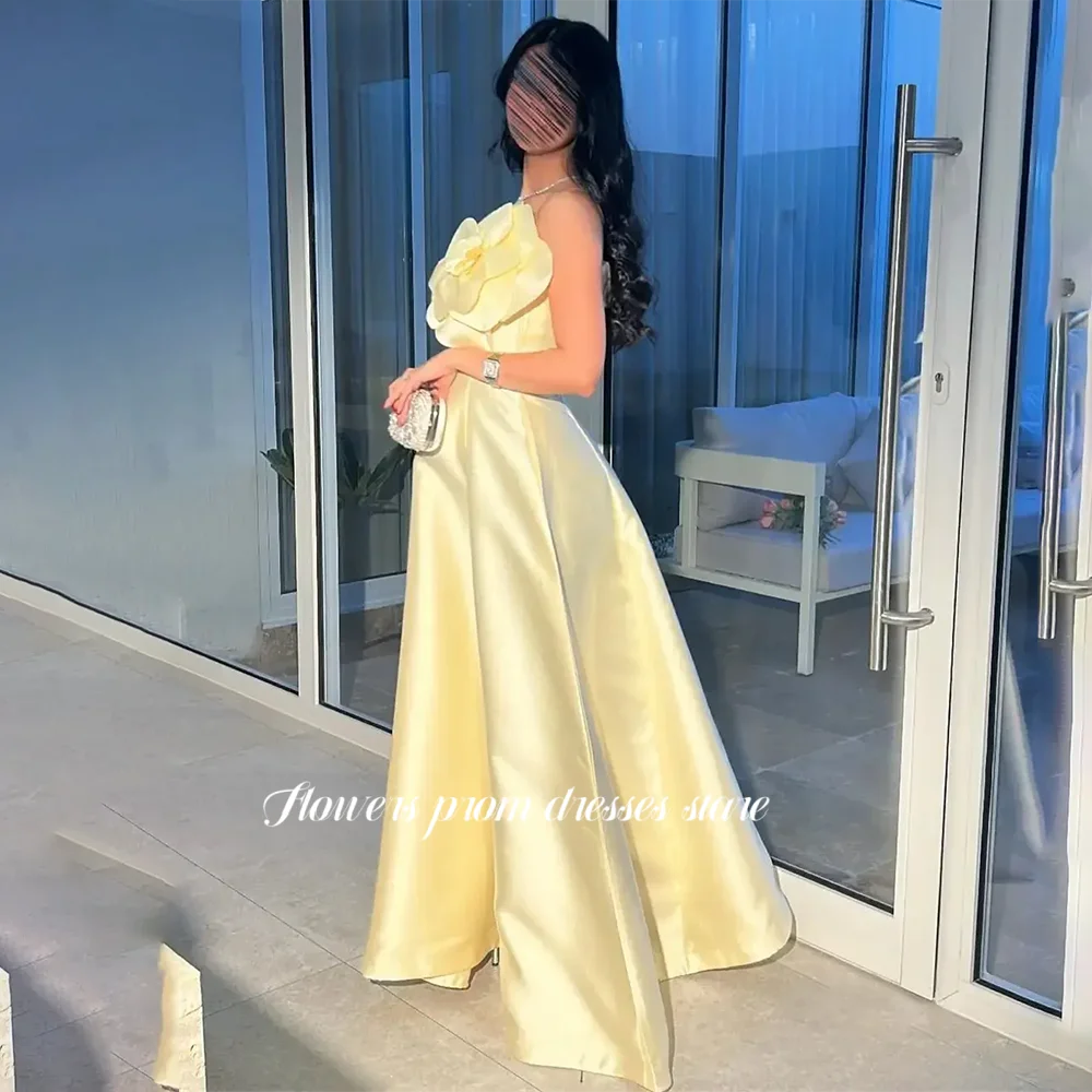 

Flowers Prom Dress A Line 3D Flowers Evening Party Dress for Women Satin vestido de fiesta فساتين مناسبة ر Customized