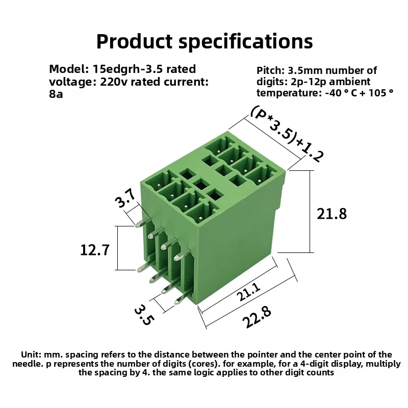 15EDGRH-3.5mm double-layer plug-in elbow solder PCB terminal, double-row elbow pin holder 2P-12P