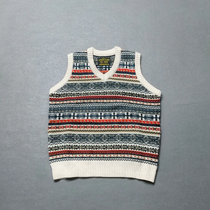 

2026, весенне-осенняя американская рабочая одежда в стиле ретро, британский свитер Fair Isle, жилет, мужской жаккардовый шерстяной трикотаж с цветочным принтом