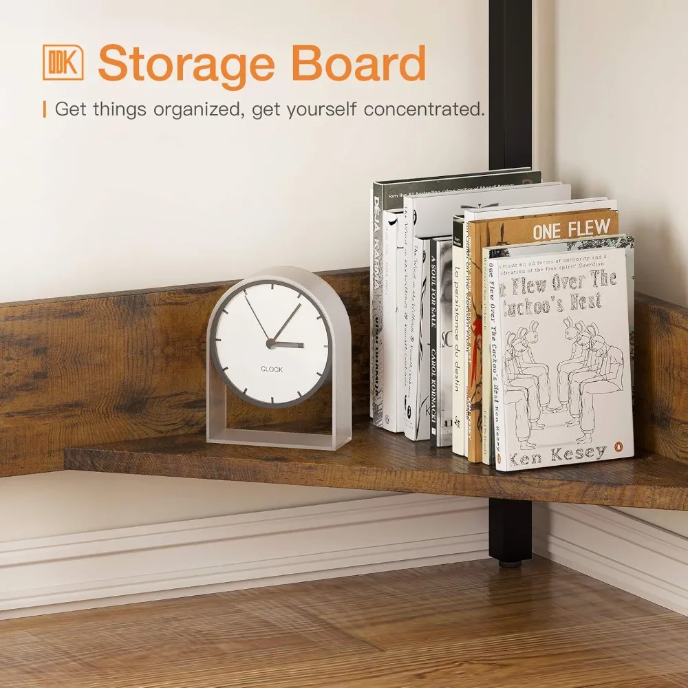 مكتب زاوية، مكتب كمبيوتر مثلث، مكتب صغير، محطة عمل بإطار فولاذي قوي مع صينية لوحة مفاتيح ناعمة ورف تخزين