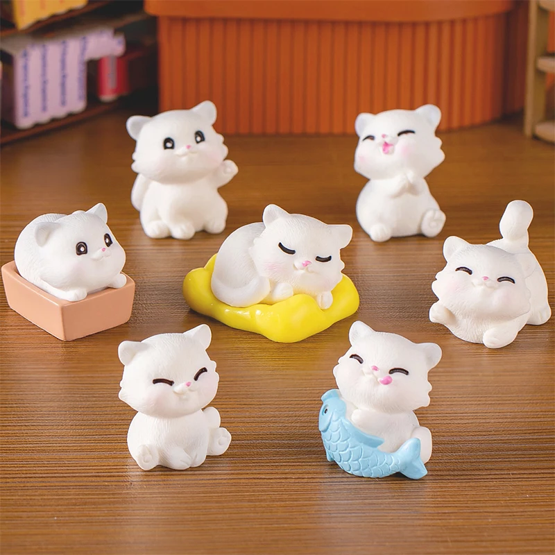 Miniature Cartoon White Cat Figurine Micro Landscape Ornaments For Home Decorations Cute Kitten DIY Desktop Room Decoration Gift