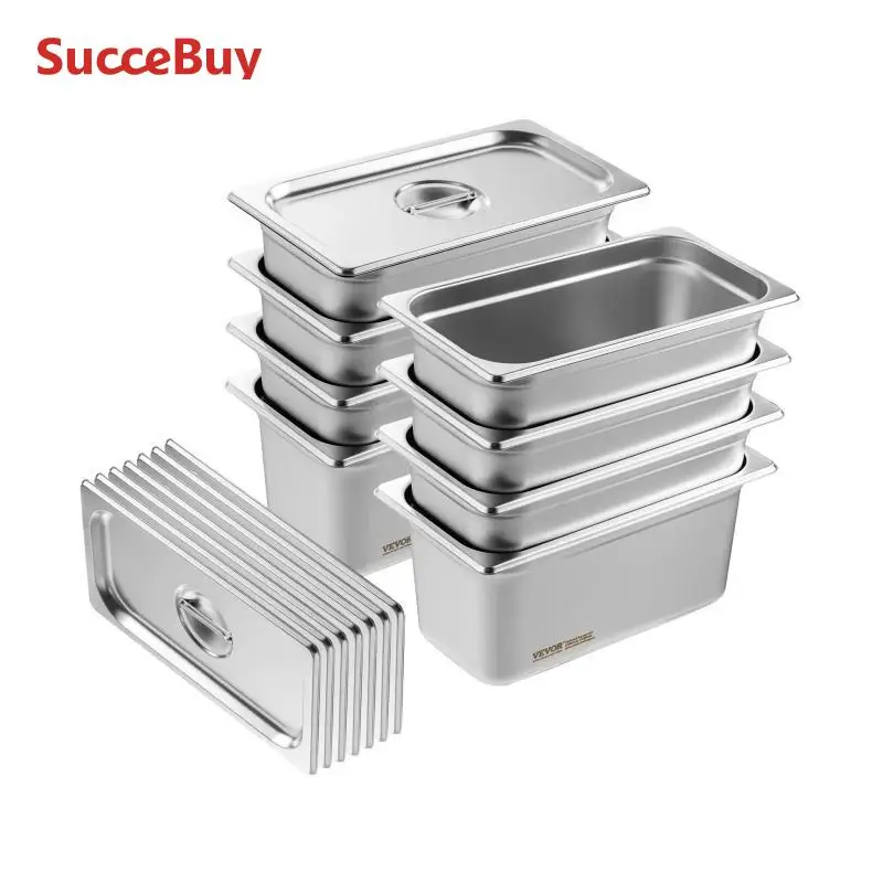VEVOR 8 Pack Buffet Chafing Dishes 5.93L Gastronorm Pans Steam Table Pans Tray  with Lid 6-Inch Deep Catering Food Pan