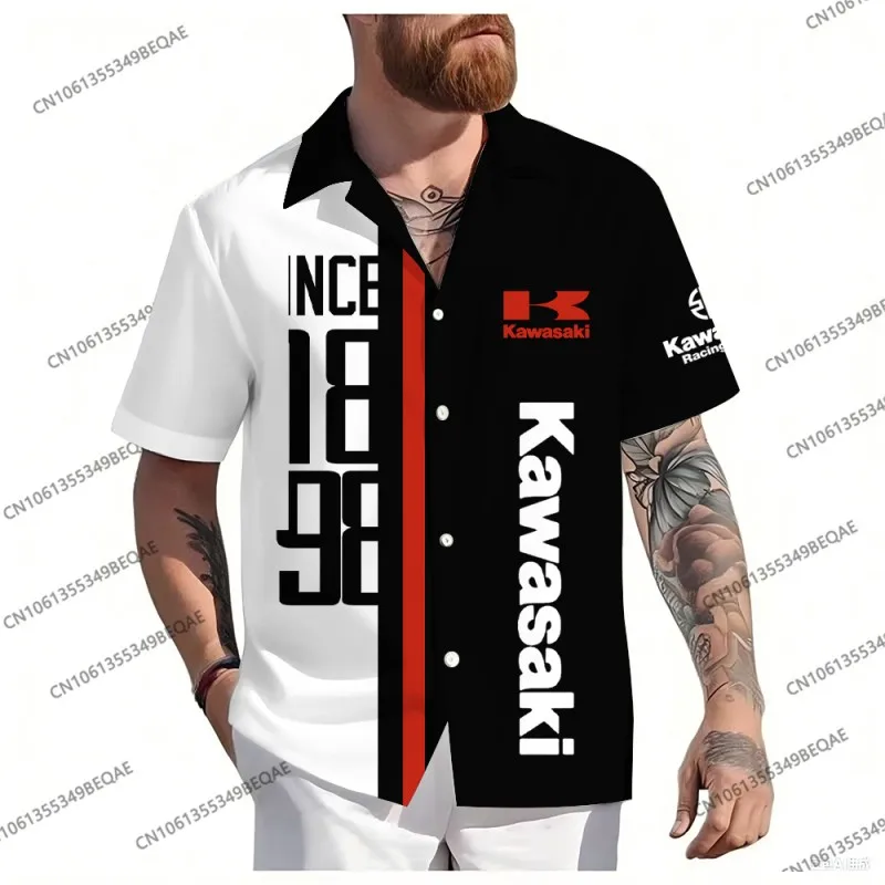 

2025 Fashion New Men's Kawasaki Logo Motorcycle Cool Shirt Casual Vacation Daily High Quality Shirt