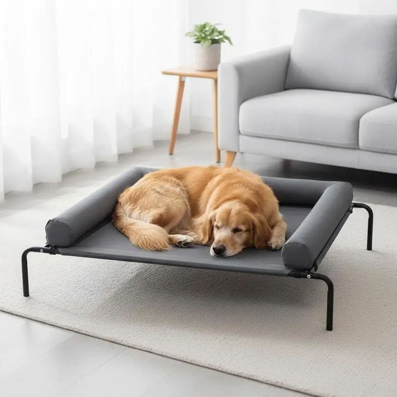 

Elevated Dog Bed for Large Dogs, Portable Raised Dog Cot with Washable Pillow, Indoor & Outdoor Pet Cooling Raised Hammock Bed with Steel Metal Frame and Breathable Teslin Mesh, XL, Gray