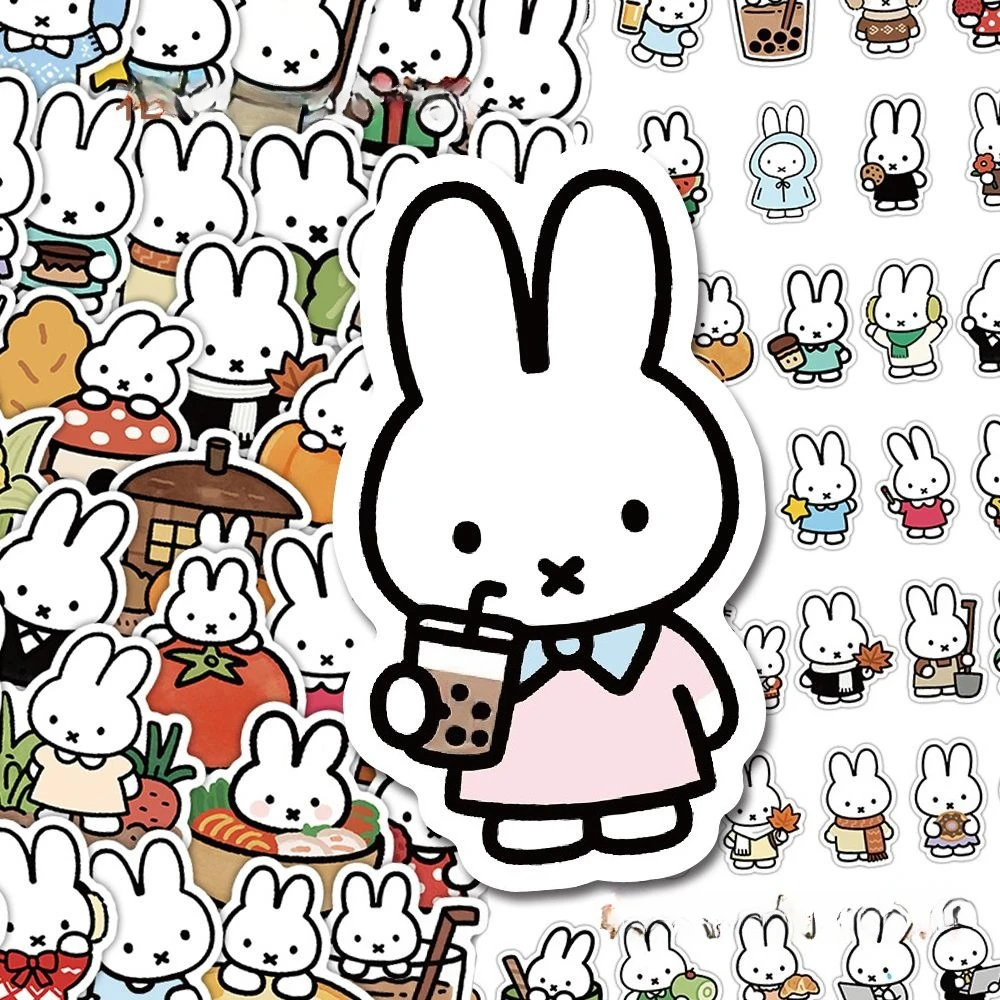 Miffy cartoon animatie accessoires schattige creatieve stickers persoonlijkheid tweedimensionale decoratieve handgeschreven stickers groothandel