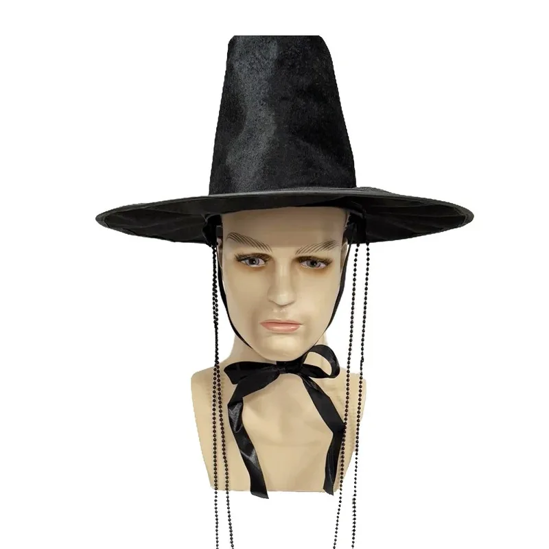 

2025 Role-playing Costume Hat Traditional Ming Dynasty Korean Flat Topper Hat for Men Wide Brim Uv Protection Black Cap Stage